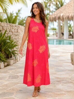 Nativewear Designs Pink Tropical Beaded Maxi Dress Size S Vacation Resort